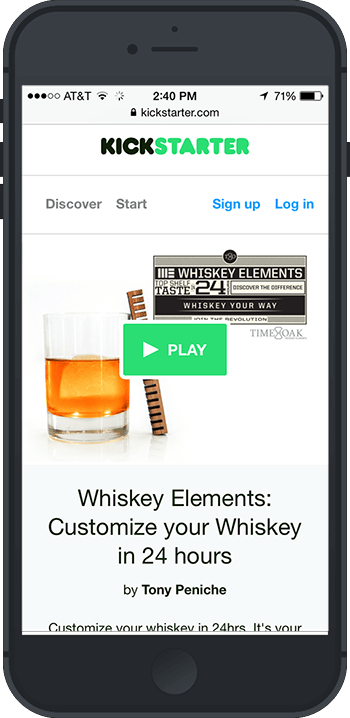 iPhone image of kickstarter campaign for whiskey elements